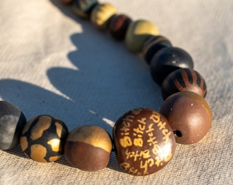 Brown and Gold Ceramic Necklace • Handmade Beaded • Ceramic Jewelry Design