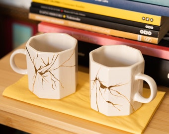 Set for 2 • Japanese Kintsugi Philosophy Inspired • Cute Coffee Mugs • Gold Painted Mugs • Mugs for Gift • House Warming Gift