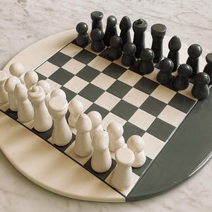 Ceramic Chess Set with Unique Chessboard • Artisan Exquisite Personalized Gift • New Year&#39;s Gift Ideas • Free Shipping