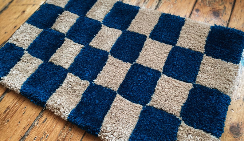 Checkered Tufted Rug Fluffy Salon Decor Rug Wall Hanging Tiny Rug image 6