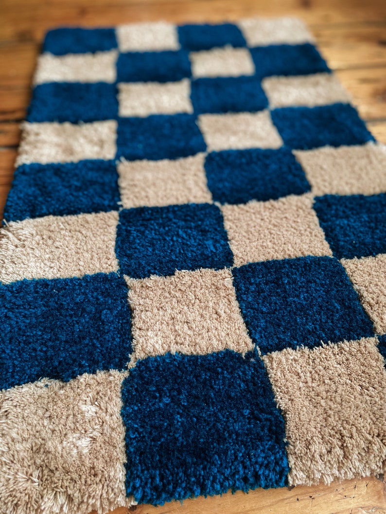 Checkered Tufted Rug Fluffy Salon Decor Rug Wall Hanging Tiny Rug image 10