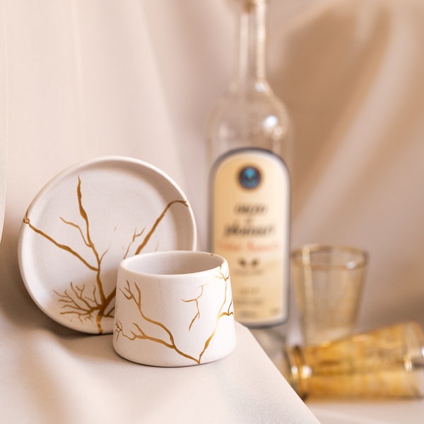 Kintsugi Inspried Espresso Mug • Japanese Golden Joinery • Handmade with Love • Housewarming Gift Ideas