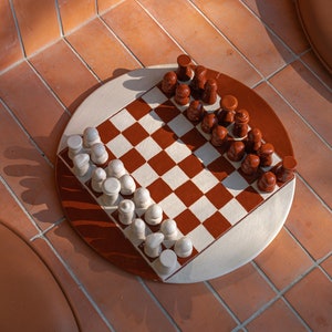 Ceramic Chess Set with Unique Chessboard • Artisan Exquisite Personalized Gift • New Year&#39;s Gift Ideas • Free Shipping