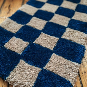 Checkered Tufted Rug Fluffy Salon Decor Rug Wall Hanging Tiny Rug image 8