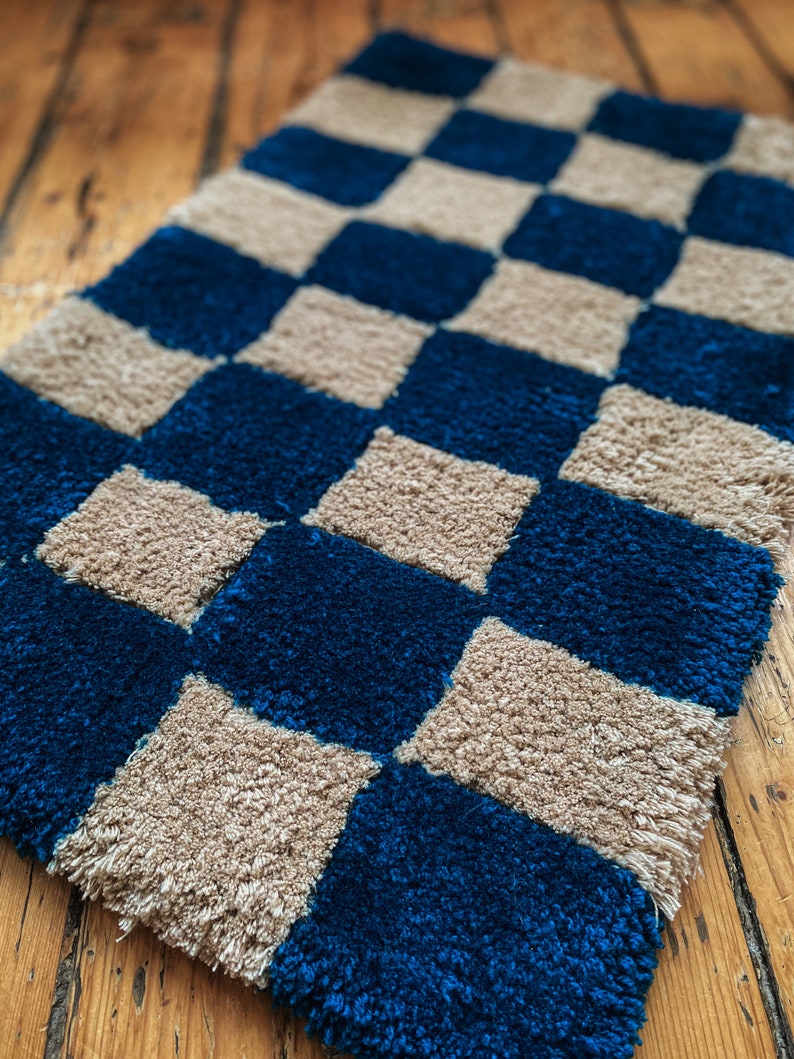 Checkered Tufted Rug Fluffy Salon Decor Rug Wall Hanging Tiny Rug image 8