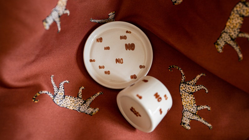Say NO to bad thoughts Hand Painted Espresso Mug Coffee Mug Set Housewarming Gift Ideas Coffee Set for Couples Typographic image 4