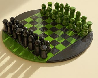 Set di scacchi in ceramica con scacchiera unica | Regalo personalizzato squisito artigianale | Idee regalo per Capodanno