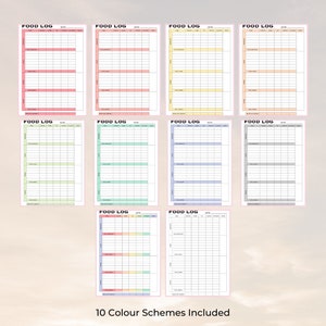 Printable Daily Food Diary Calorie Tracker &amp; Counting PDF, Rainbow , 10 ...