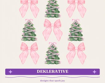 Coquette Christmas Tree & Pink Bows PNG, Girly Xmas Design (Digital Download)