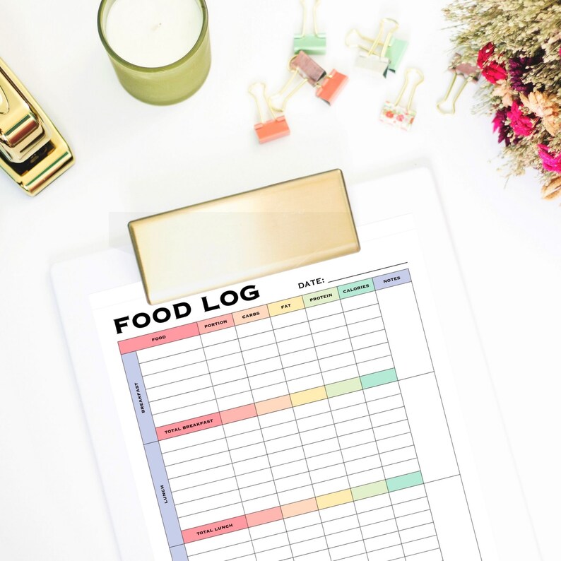 Printable Daily Food Diary Calorie Tracker &amp; Counting PDF, Rainbow , 10 ...