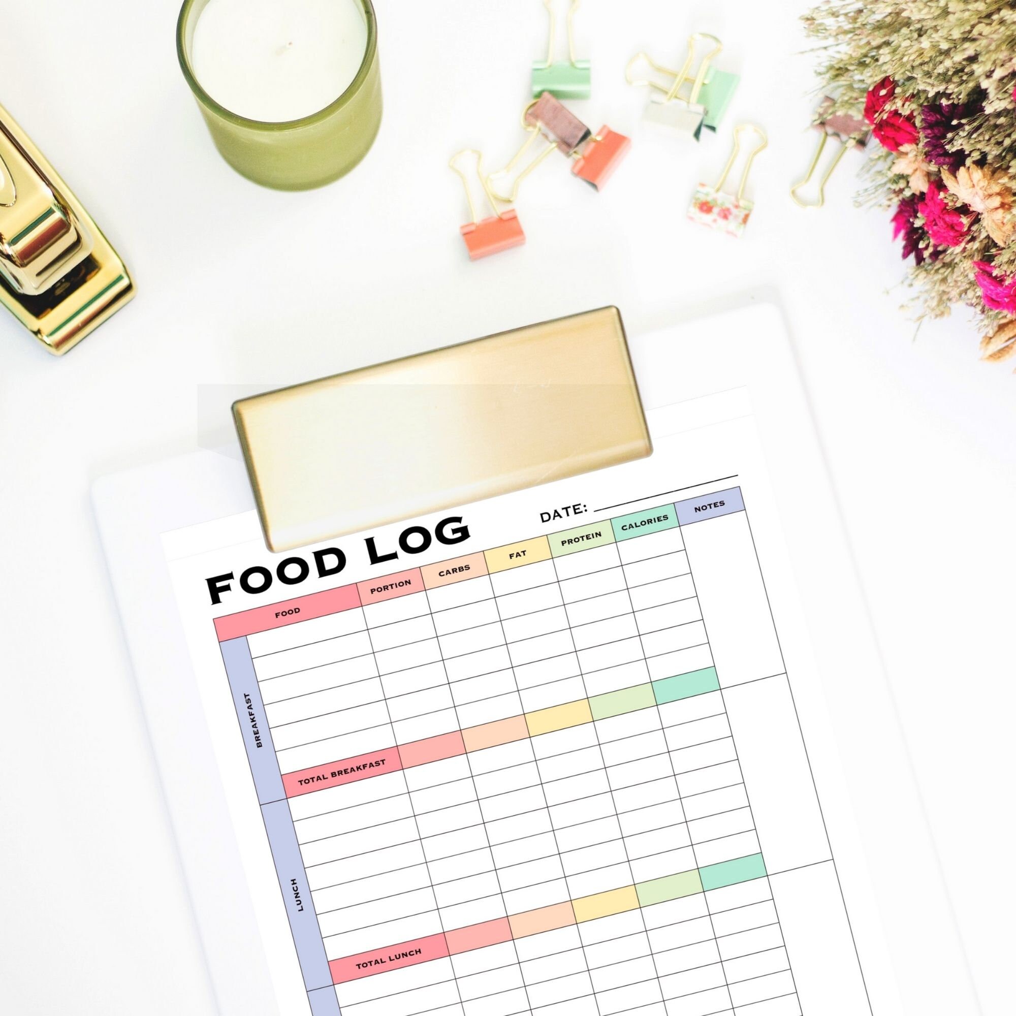 Printable Daily Food Diary Calorie Tracker &amp; Counting PDF, Rainbow , 10 ...