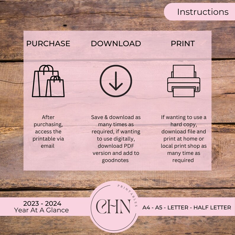 Digital 2023 2024 Year at a Glance Calendar Month Monday Etsy