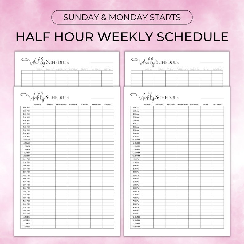 Simple Half Hour Weekly Schedule, Weekly Planner Printable, Weekly to ...