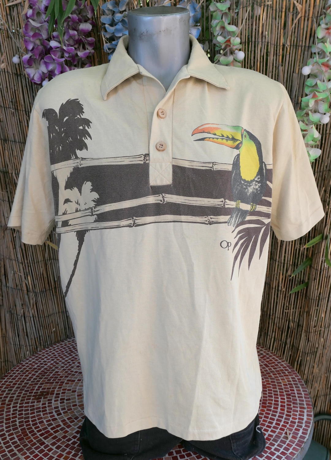 70年代 80年代 ヴィンテージ OCEAN PACIFIC オオハシとヤシの木の 