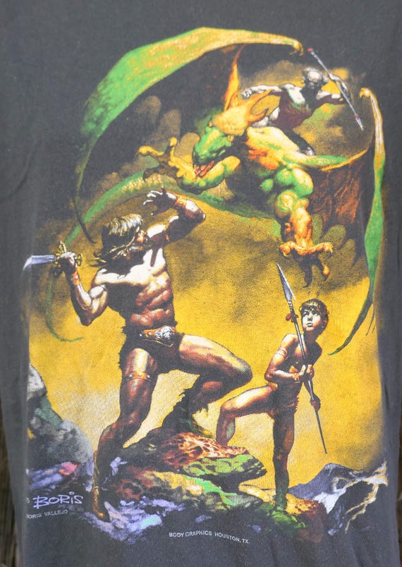 80's Vintage 1985 BORIS VALLEJO Conan the Barbarian T Shirt Large