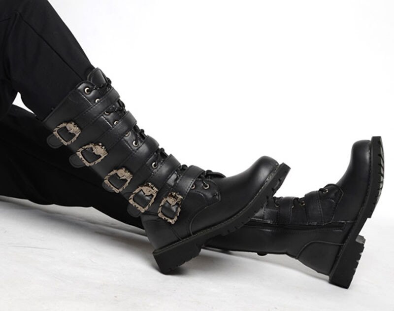 Faux Leather Gothic Combat Boots Classic Leather Lace up Etsy