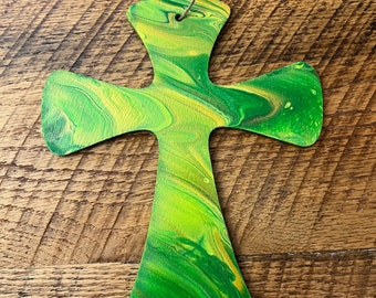 Cross wall hanging  acrylic pour