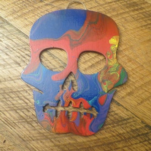 Multicolor wood skull wall hanging