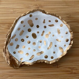 Gold Speckled Oyster Shell Ring Dish: Hand-Painted Jewelry Tray