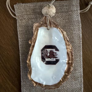 Carolina Gamecocks Oyster Shell Christmas Ornament: Gold Leaf Accent