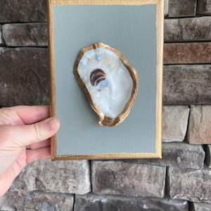 Oyster Shell Canvas Art: Gold Trimmed Coastal Decor (5x7)
