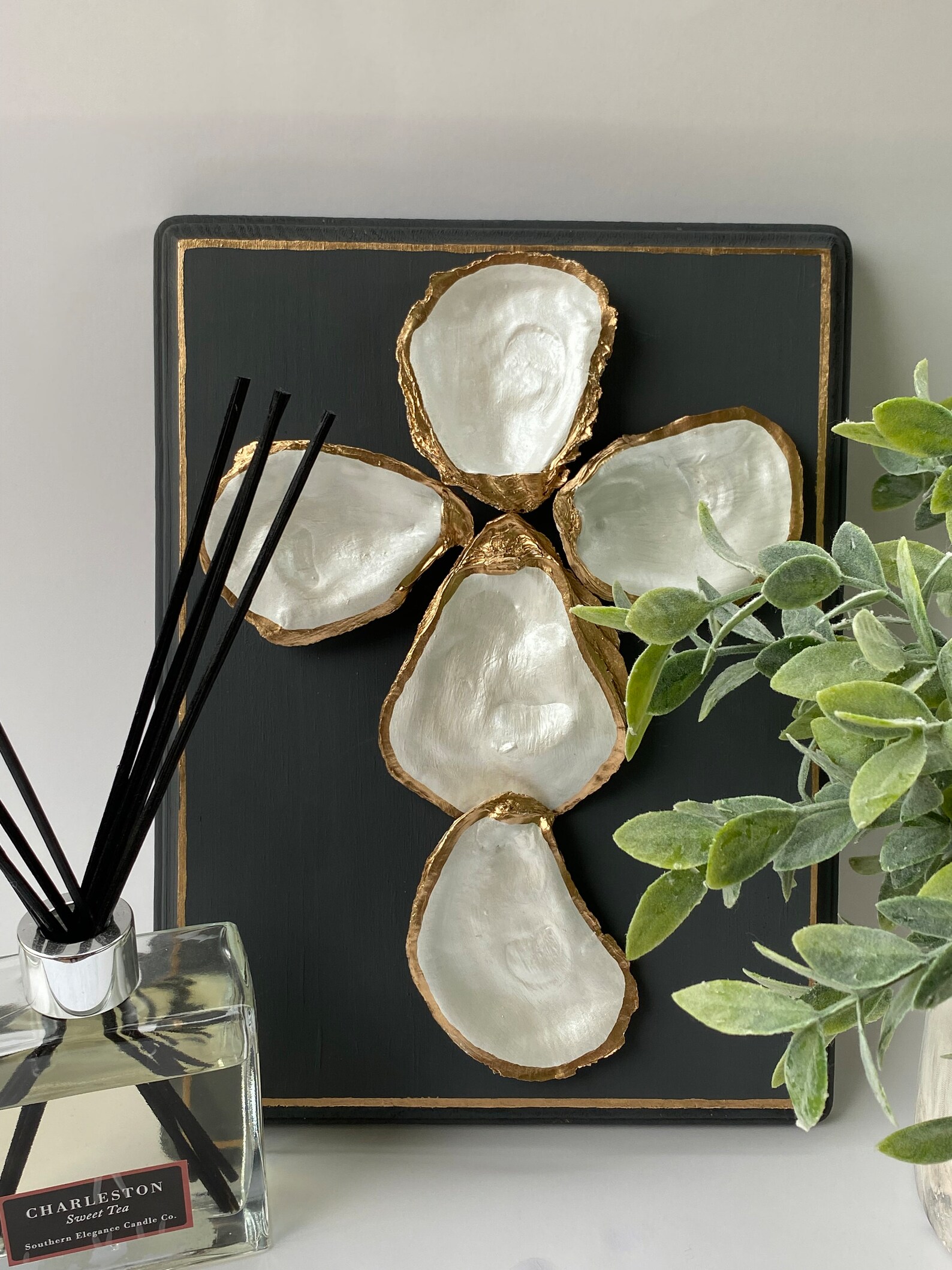 9 X 11 Oyster Cross on Wooden Block, Christian Wall Art, Religious Wall