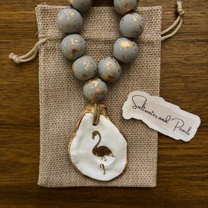 Flamingo Oyster Shell Wine Charm, Coastal Napkin Ring, Hostess Gift