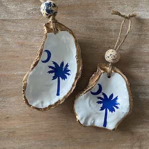 South Carolina Oyster shell, Christmas ornament, Coastal Christmas, Shell Christmas Ornament, Palm Tree Christmas, Coastal theme gift, Shell
