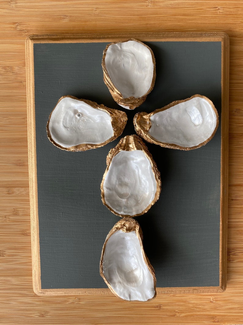 9 X 11 Oyster Cross on Wooden Block, Christian Wall Art, Religious Wall