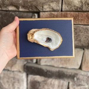 Handmade Gold Trim Oyster Shell Canvas Art: Nautical Decor (5x7)