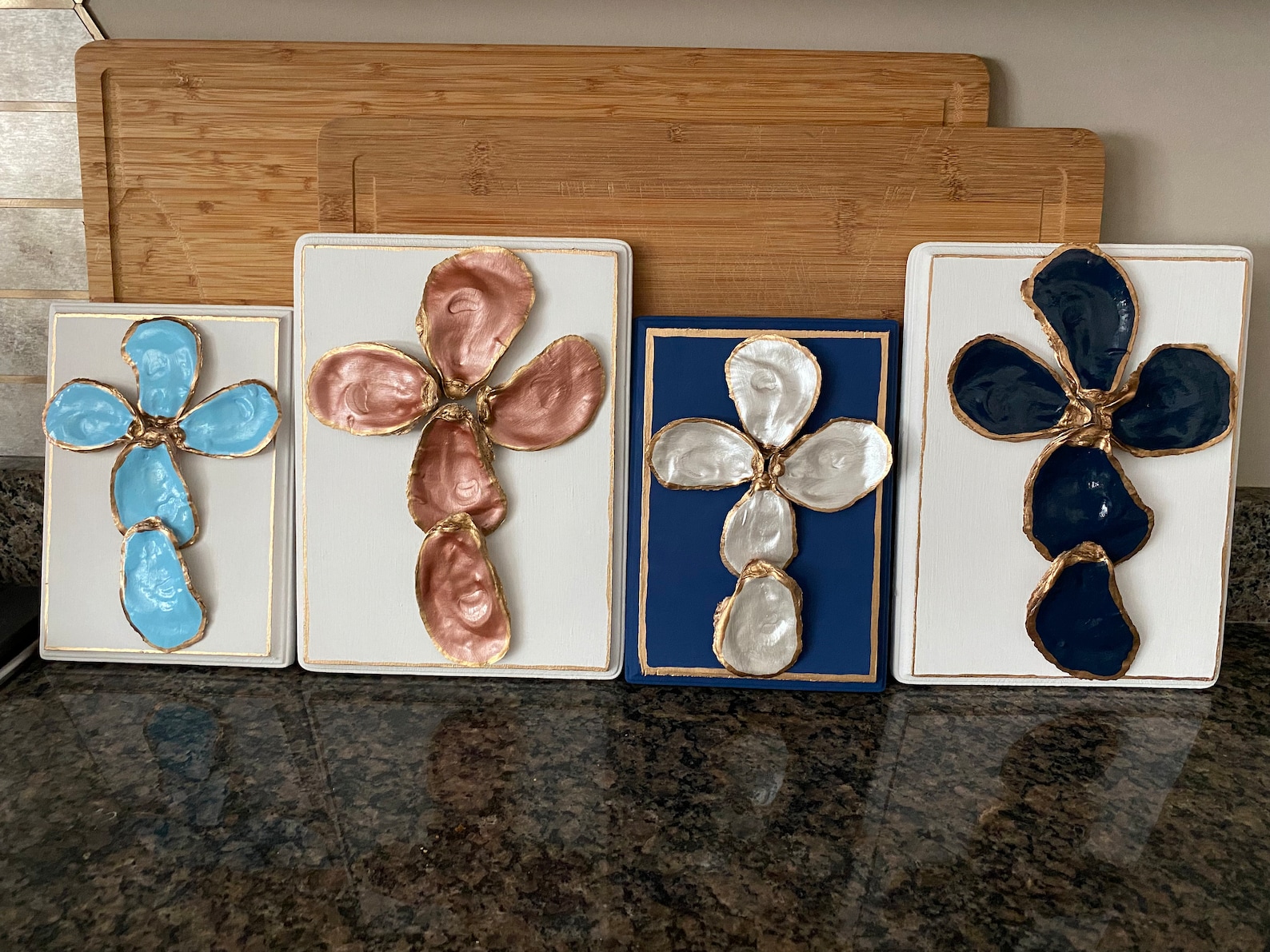 9 X 11 Oyster Cross on Wooden Block, Christian Wall Art, Religious Wall