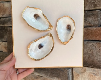 Oyster Shell Painting: Gold Leaf Coastal Wall Art (8x8)
