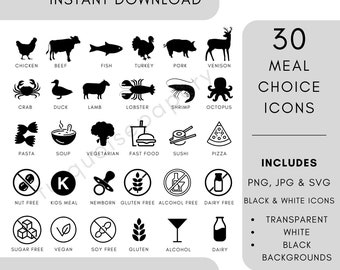 Meal Choice Icons, Meal Choice Stickers for Wedding, Place Card Meal Icon, RSVP Meal Choice Stickers, Meal Choice Stamp in PNG, SVG, Jpg