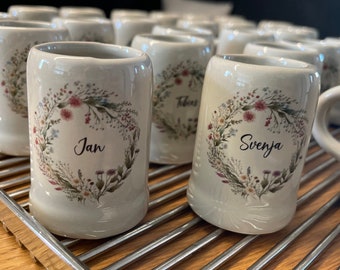 Shot glass, shot glass, mini stoneware mug, personalized, wedding favor, place card, small beer mug, shot glass, wildflowers, Oktoberfest