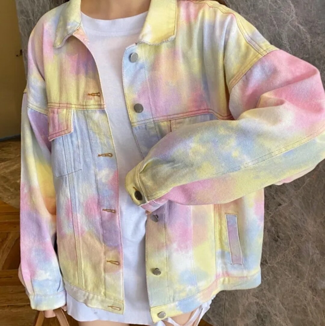 Pastel Rainbow Jacket Classic 90s Style Denim Jacket Y2K Etsy