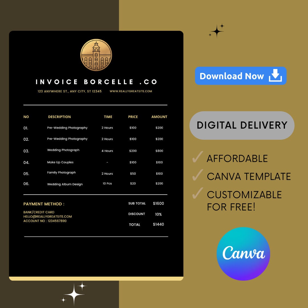 Business or Catering Invoice Template Fully Editable on Canva Ideal for ...