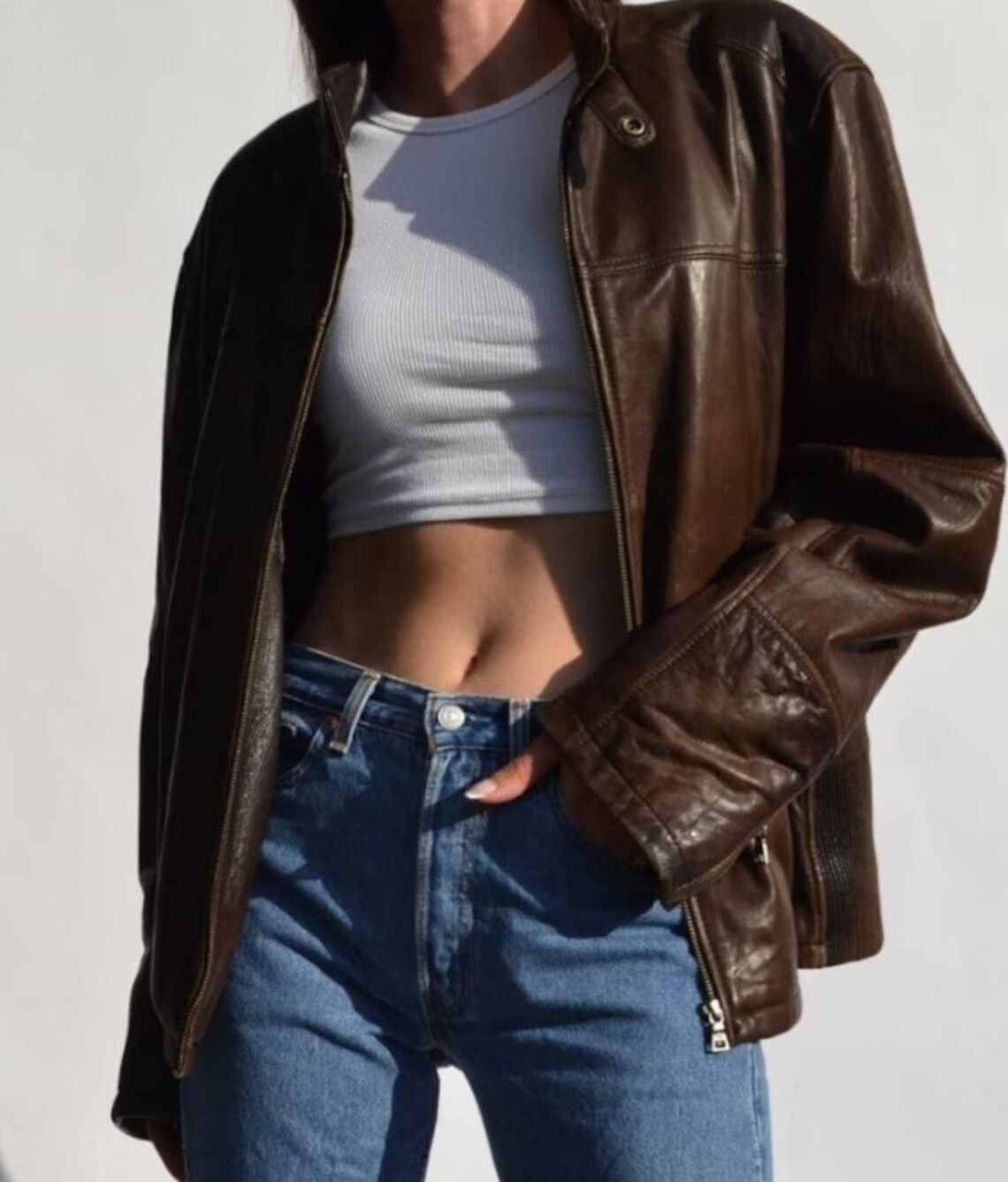 Vintage-inspired Brown Leather Jackets for Women: Oversized Bomber and ...
