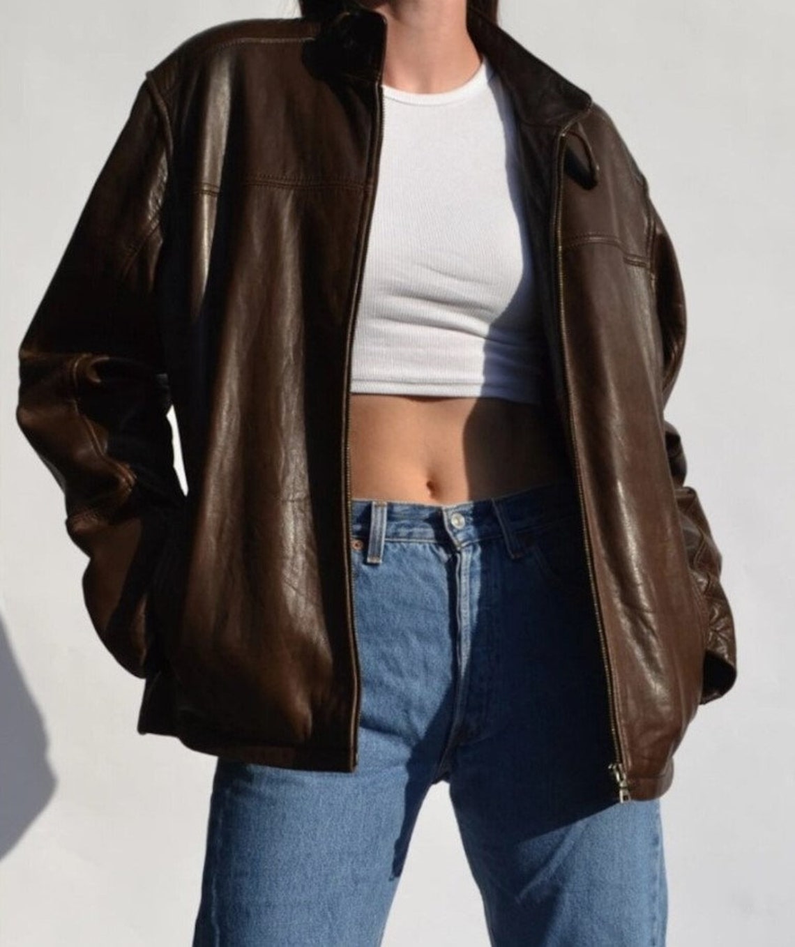 Vintage-inspired Brown Leather Jackets for Women: Oversized Bomber and ...