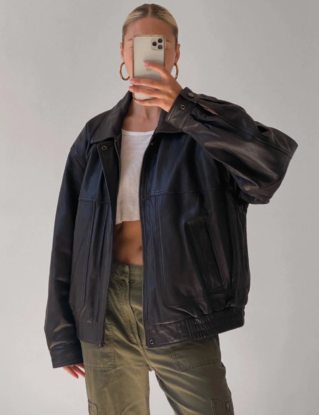 A Little Bit Older A Black Leather Jacket Timeless Oversized Black Leather Jacket Classic Design With - Etsy