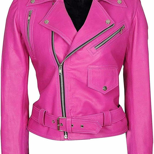 Pink Leather Jacket Etsy