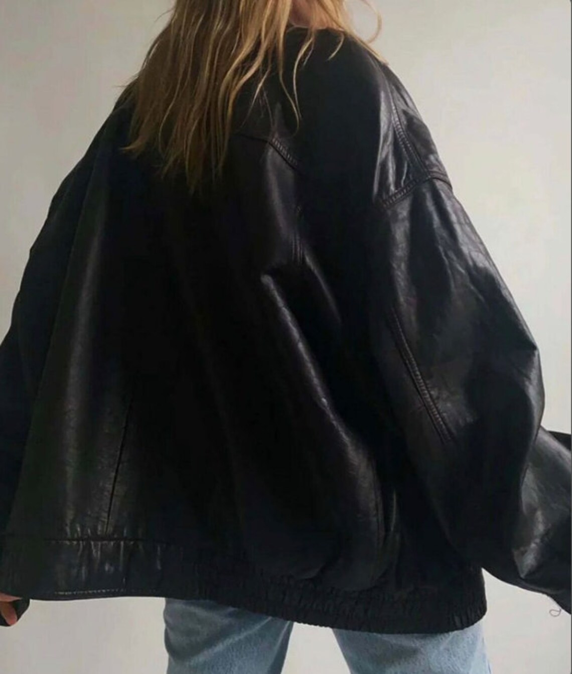 Oversized Black Leather Jacket Statement Piece in Etsy