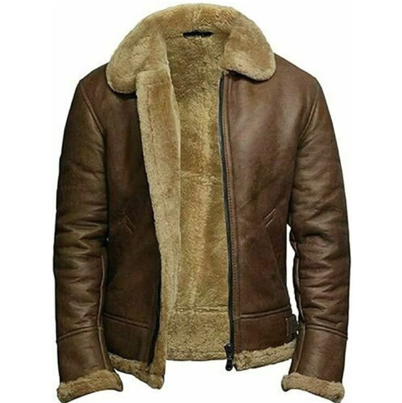 Men's RAF B3 Bomber Ginger Aviator Leather Jacket Brown Winter Coat - Etsy