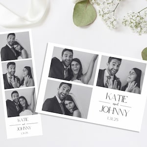 Plantilla de tiras para fotomatón de boda de 2x6 y 4x6, elegante boda minimalista, plantilla editable de Canva, recuerdo de boda imprimible para fotomatón