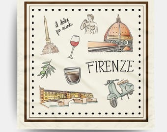 Florence Italy Bandana Scarf, Firenze Travel Scarf, Italian Vacation Souvenir, Euro Summer Fashion Accessory, Tuscany Gift for Travelers