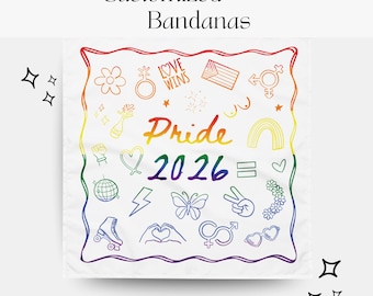 Bandana del Orgullo Personalizada, Bufanda Arcoíris LGBTQ Personalizada, Accesorio para el Desfile del Orgullo, Regalo del Festival "El Amor Gana", Regalo Personalizado para el Mes del Orgullo