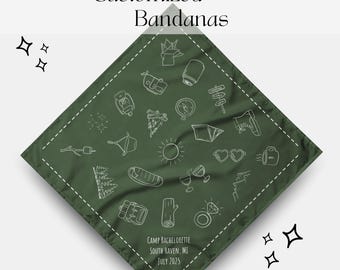 Custom Camp Bachelorette Bandana, Customized Bridesmaid Party Favor, Camping Bridesmaid Gift, Personalized Head Scarf, Cabin Crew Bach Theme