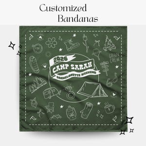 Custom Camp Bachelorette Bandana, Customized Bridesmaid Party Favor, Camping Bridesmaid Gift, Personalized Head Scarf, Cabin Crew Bach Theme