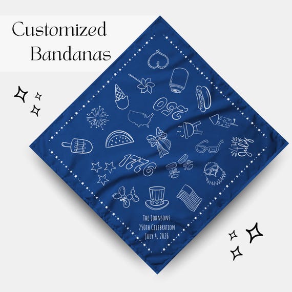 Custom Matching Fourth of July Bandana, Personalized Family July 4 Outfit Accessory, Patriotic July Scarf, Independence Day Bandana