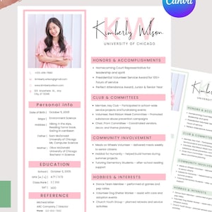 Plantilla editable de currículum de hermandad rosa, currículum social, carta de presentación para reclutamiento, plantilla de currículum urgente, diseño editable de Canva con foto