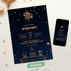 Ramadan Iftar 2025 Golden  Invitation, Editable Family Dinner Invite, Ramadan Kareem Invitation, Eid Party Invitation2025, Digital Invite